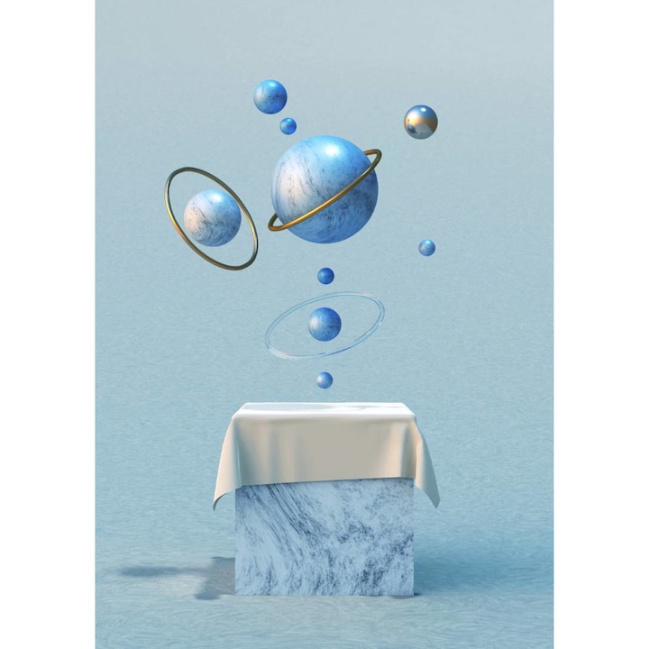 Tapet Premium Canvas, Abstract univers planete albastru auriu, 120 x 180 cm