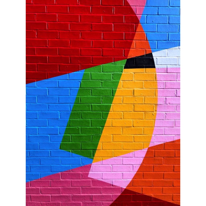 Tapet Premium Canvas, Abstract perete caramida colorat rosu portocaliu roz albastru verde negru alb galben, 250 x 360 cm