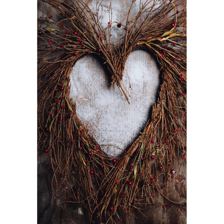 Tapet Premium Canvas, Abstract inima coroana crengi pe lemn, 250 x 360 cm