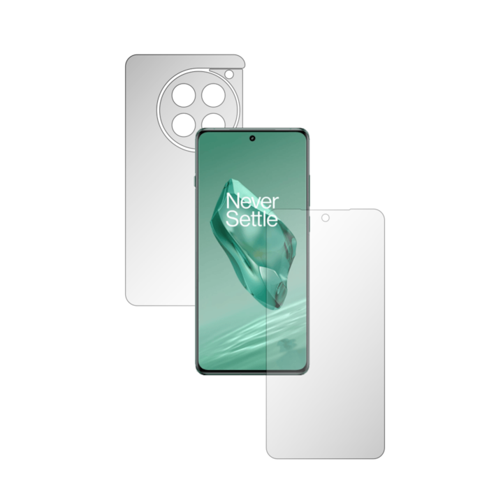 2X Folie24 teljes testet fedő képernyővédő készlet, OnePlus 12-hez, egyszerű fedés, képernyő + hátlap, 1 szett Ultra-clear + 1 szett matt, ragasztó, rugalmas, önregenerálódással