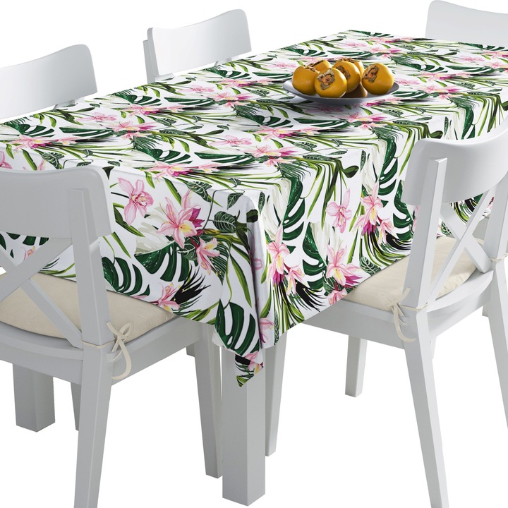 Abrosz, Rózsaszín Oleander, Poliészter, Téglalap, Méret: 140 cm x 300 cm, TDX319/300