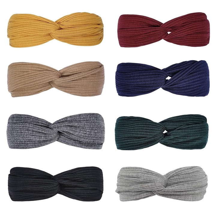 Set de 8 bentite pentru par, design boho, culori variate, elastice, non-alunecare