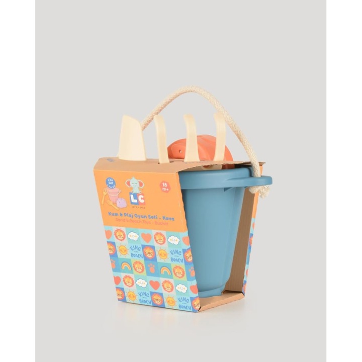 Комплект детски пясъчни играчки, 4 части, синя кофа, LC