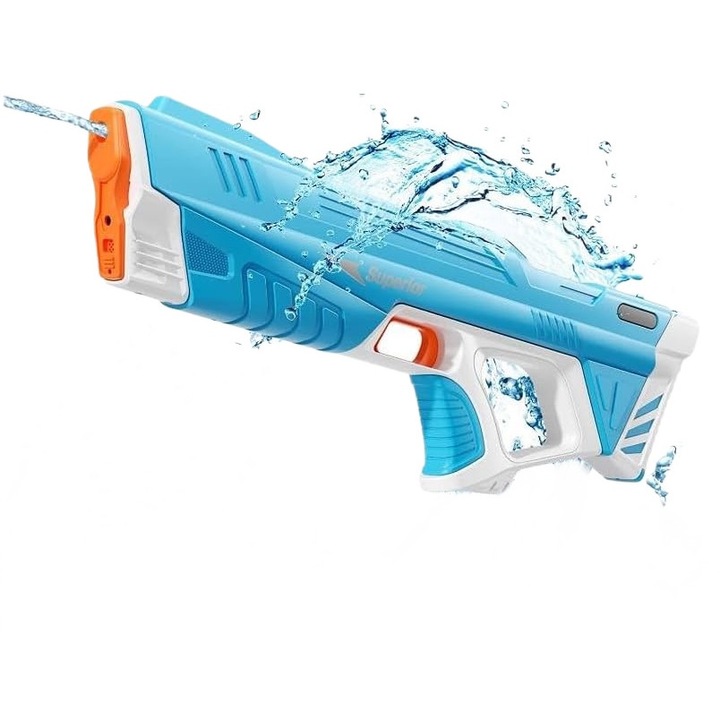 Pistol cu apa electric Giftry®, distanta tragere 10m, umplere automata rezervor, acumulator, cablu USB, albastru
