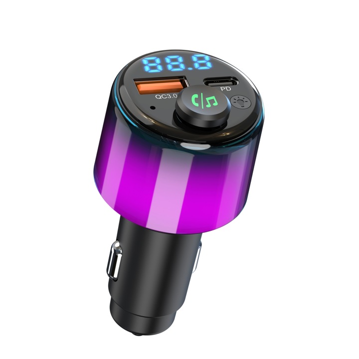 Bluetooth 5.3 FM модулатор, Babefas, A178, FM трансмитер, RGB светлинно шоу, функция за зарядно за кола, QC 3.0, USB Type-C