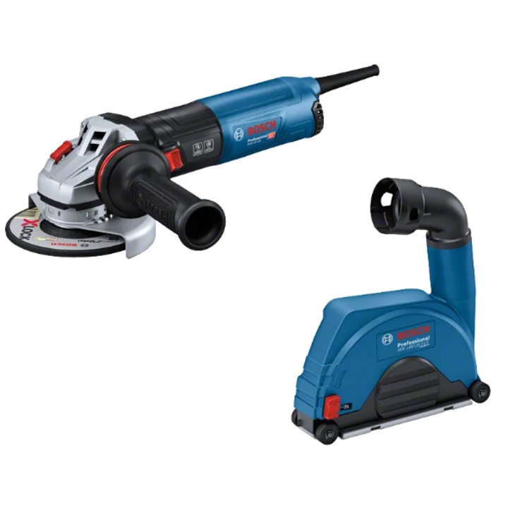 Set polizor unghiular BOSCH Professional GWS 14-125 C + GDE 115/125 FC-T, 1400W, 125 mm, cu extractor praf