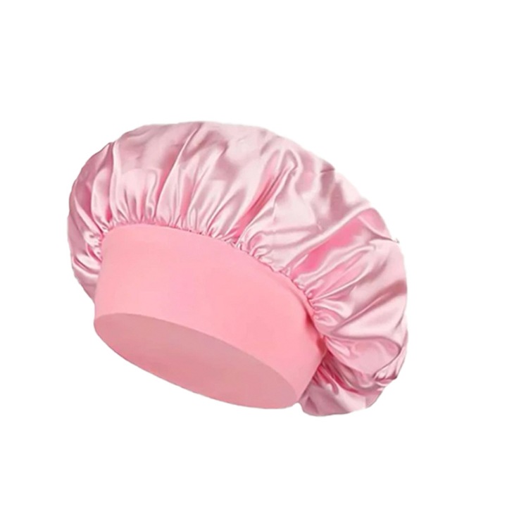 Boneta din Satin, mentine hidratarea parului, reduce efectul de incurcare, cu banda elastica pentru o buna fixare, potrivita pentru par cret, SA&SO General Store®, Roz