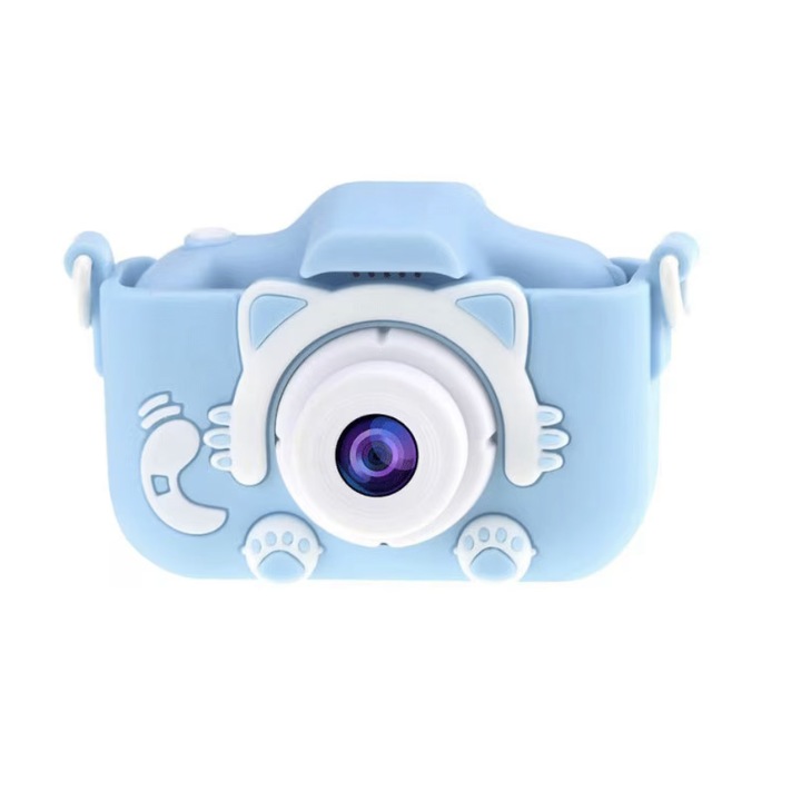 WaltStore® Kids kamera, digitális, fotóvideó, 20 megapixeles, 1080p videó, 8 GB-os kártya, több effektus gyerekeknek, játékok, zene, rázkódásgátló, kék