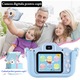WaltStore® Kids kamera, digitális, fotóvideó, 20 megapixeles, 1080p videó, 8 GB-os kártya, több effektus gyerekeknek, játékok, zene, rázkódásgátló, kék