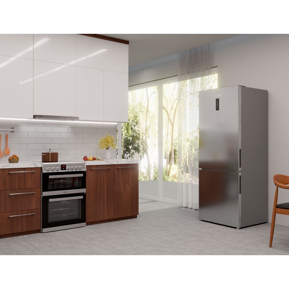 Pachet aragaz Hyundai HCV22-70L60N-DU, 2 cuptoare electric(1 electric+1 multifunctional), plita vitroceramica, 4 zone de gatit, Inox/ Sticla neagra