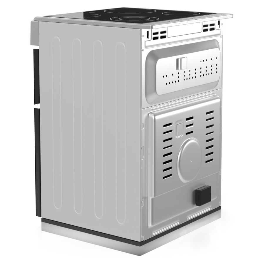 Pachet aragaz Hyundai HCV22-70L60N-DU, 2 cuptoare electric(1 electric+1 multifunctional), plita vitroceramica, 4 zone de gatit, Inox/ Sticla neagra