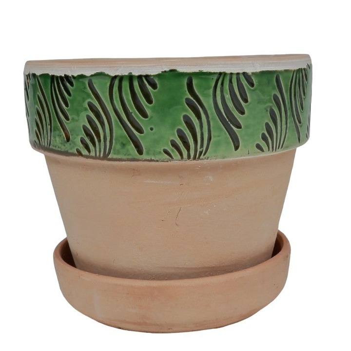 Ghiveci din Ceramica Verde de Corund cu Farfuriuta 15x16 cm