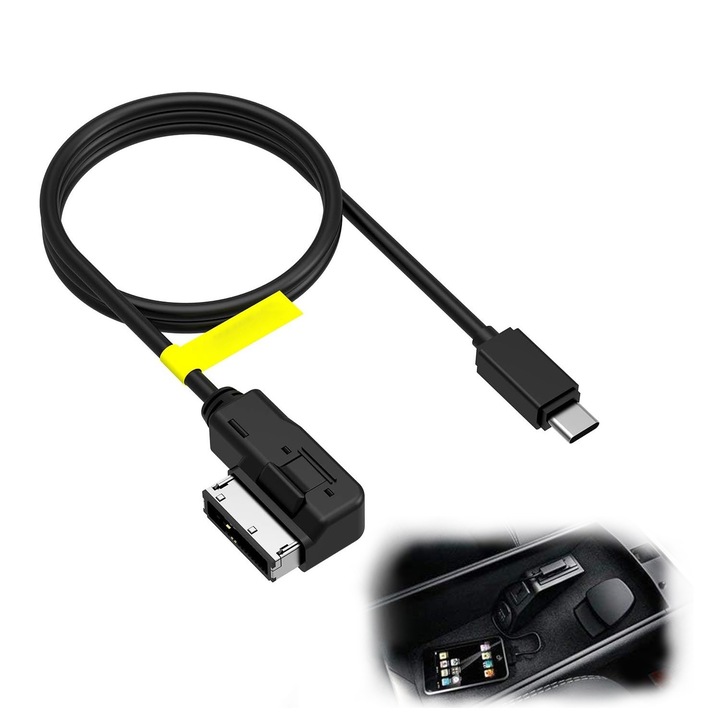 Adaptor audio, Latauar, AMI la USB C, de 1 m, compatibil cu Audi A3, A4, S4, A5, S5, S6, A8, S8, A8-L, Q3, Q5, Q7, TT, R8, VW Jeta, Golf Mk6, Tiguan Touareg Wagon Skoda Seat