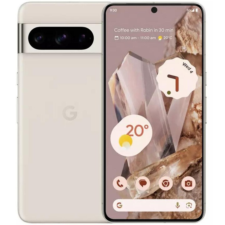 Telefon Mobil Google Pixel 8 Pro, Procesor Google Tensor G3 Nona-core, LTPO OLED Capacitive Touchscreen 6.7", 12GB RAM, 512GB Flash, Camera Tripla 50+48+48MP, Wi-Fi, 5G, Dual SIM, Android Bej
