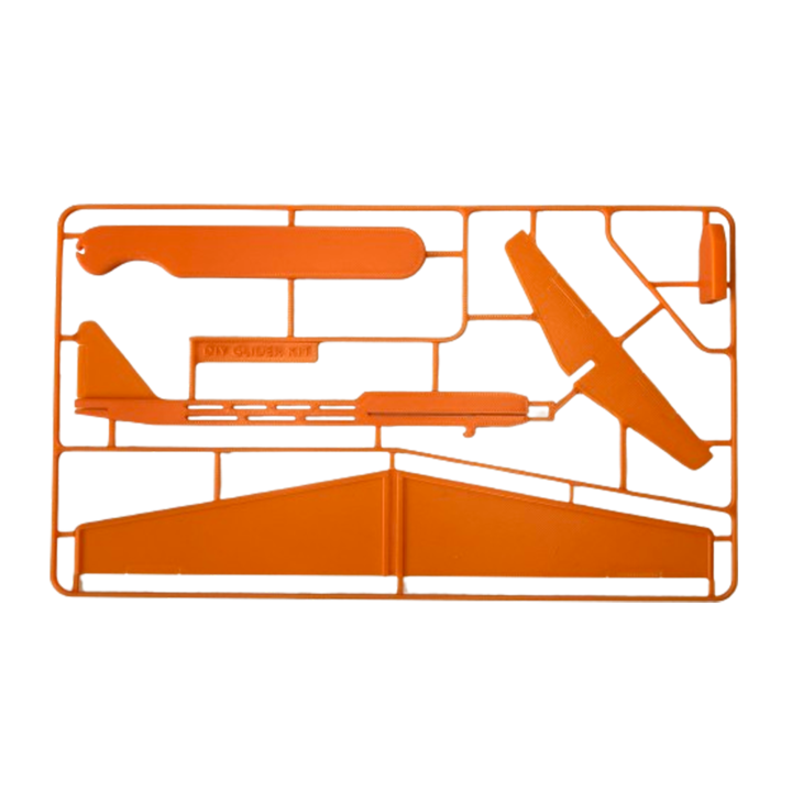 Kit de constructie, model Planor de jucarie, lungime 18 cm, Lansare cu prastie, joaca in aer liber, plastic Portocaliu