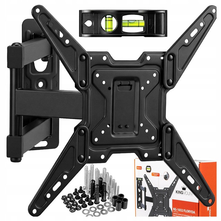 Suport TV de Perete KingMount KG-1032 Floryda, Universal, Pivotant, Diagonala 22″ - 65″, Max 40kg, Vesa 75x75 - 400x400, Negru