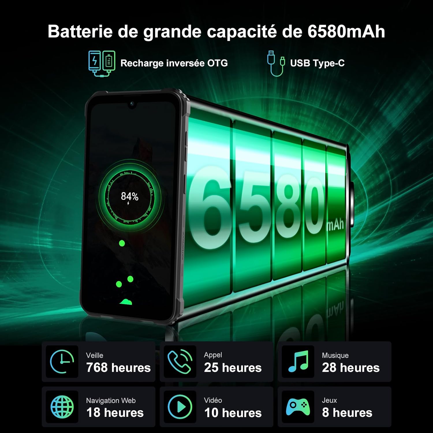 Telefon mobil Blackview BV5300 plus, 128GB, 8GB RAM, 6580mAh, Dual SIM 4G, IP68, GPS, Negru