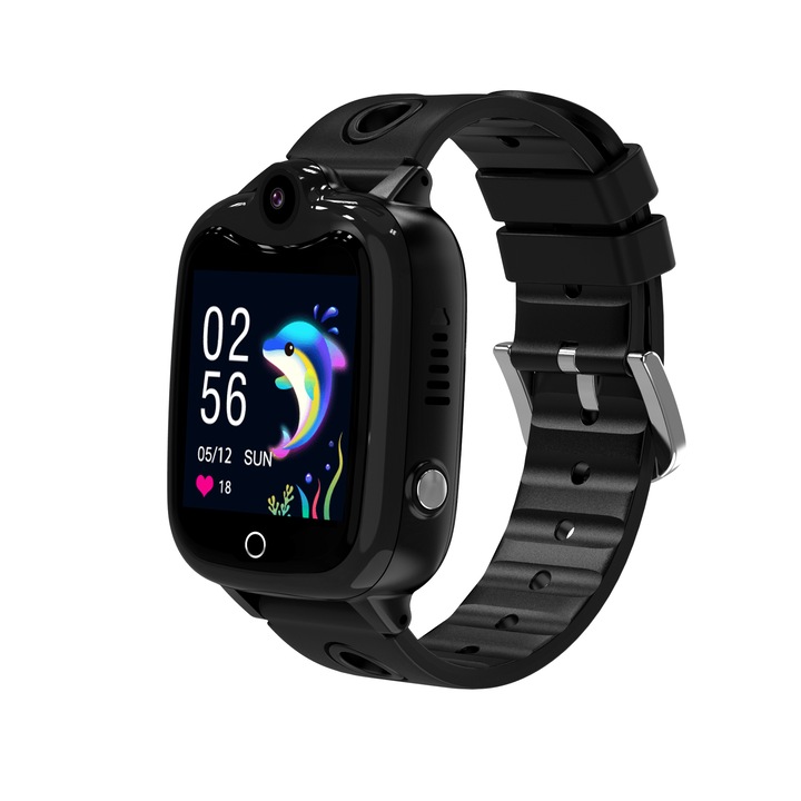 Детски смарт часовник GPS 4G Olivfant™ DH10, с GPS чрез lbs и функция за телефон, wifi, SOS бутон, предна камера, цветен сензорен дисплей, Водоустойчив, шпионски мониторинг, Черен