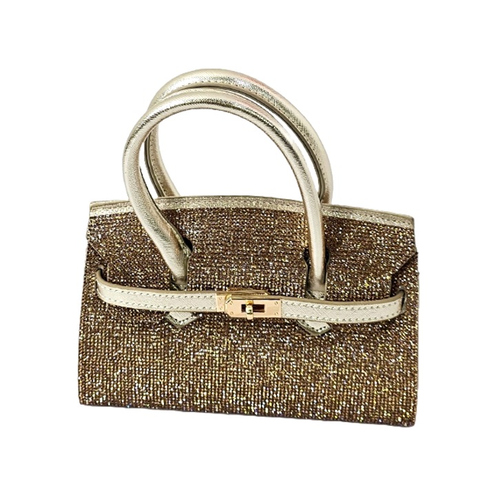 Geanta de ocazie, HeRRa, cu strasuri si catarama metalica, Auriu, Velve