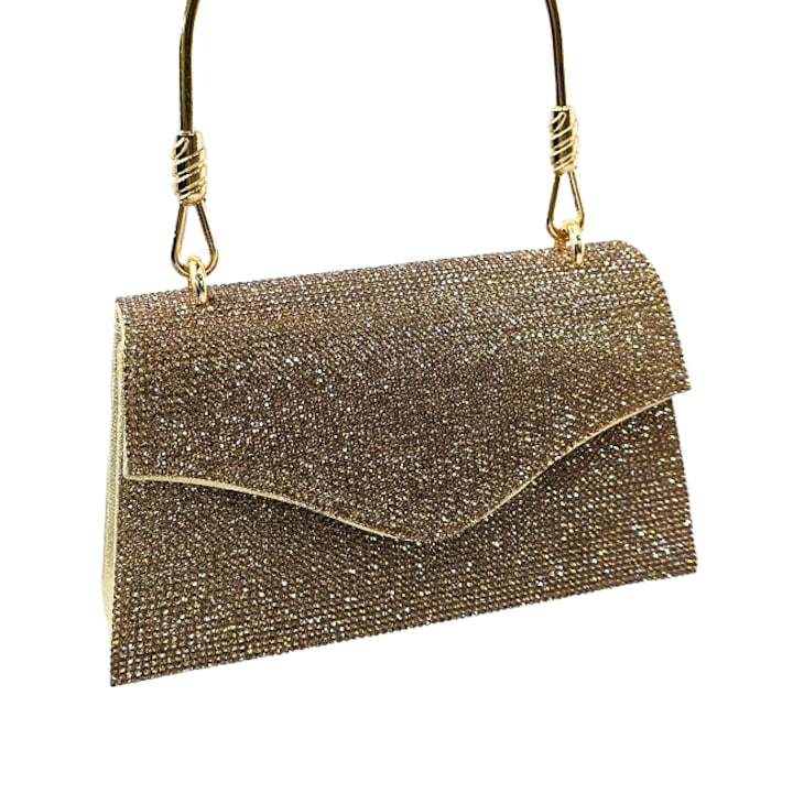 Geanta mica de ocazie, Mona Lisa, cu prindere magnetica si lant detasabil, Auriu, Velve