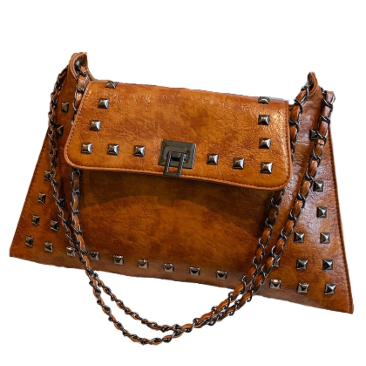 Geanta de dama, MzcrJosv®, Cross body, Piele ecologica, 24x26x20cm, Maro