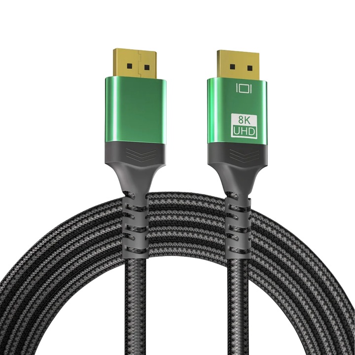 Cablu HDMI 2.1 tata-tata 8k60hz 4k144hz 2k165hz 1080p 3D placat cu aur Staryon®, lungime 200 cm, transmisie de mare viteza pana la 48Gbps, compatibil HDCP2.2/CEC/EDID, fara interferente electromagnetice, negru/verde