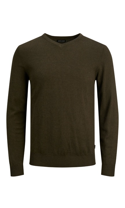 Vékony pulóver hosszú ujjal, V-nyakú, alap kötés, blúz, JJEEMIL felső, Olívazöld