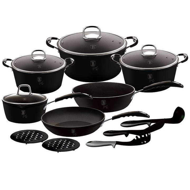 Set de Oale si Tigai BERLINGER HAUS BLACK PROFESSIONAL LINE, Antiderapante, Negru, 10 piese
