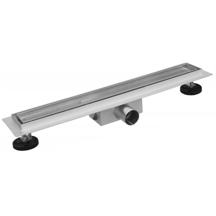 AQUA HEATING Rigola de dus 50 cm 2 in 1 Otel Inox Argintiu Gril dubla Sub tigla Sifon jos 54 mm