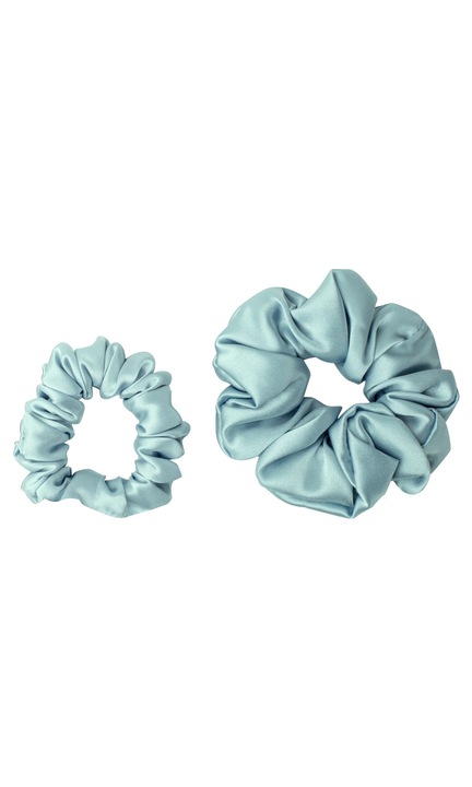 Set 2 Elastice pentru par, Malbery, Matase, Albastru Deschis