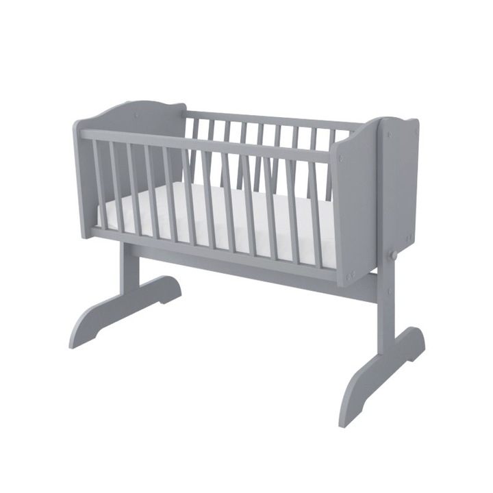 Patut balansoar din lemn Nichiduta Sweet Dream Gri pentru bebelusi 90x40 cm cu roti incluse, Mutare usoara, Margini rotunjite, Vopsele si materiale sigure, Solid si sigur de utilizat