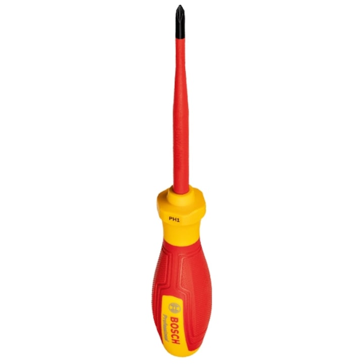 Szigetelt csavarhúzó VDE 1000V BOSCH Professional, PH1 profil, 100 mm hasznos hossz, 200 mm teljes hossz
