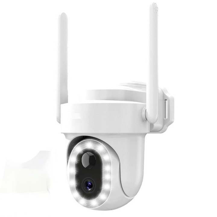 Xenomo® камера за външно наблюдение със слънчев панел, 4G връзка, 2K Ultra-HD, акумулаторна батерия, нощно виждане, двупосочна комуникация, предупреждения в реално време, 360° изглед, мулти-потребител, водоустойчивост, бял цвят