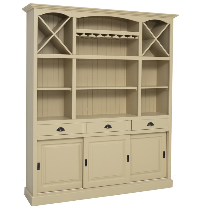 Mobilier de bar cu suport pentru pahare si sticle, 180 cm, culoare crem P032, vopsit, 100% lemn masiv