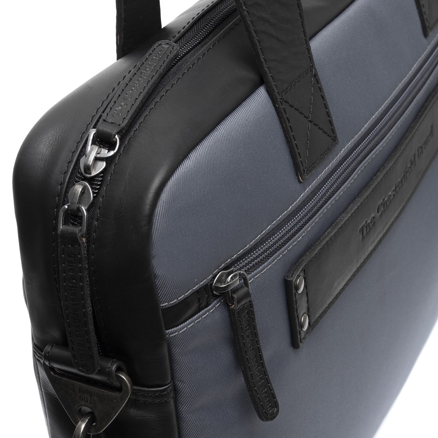 Geanta pentru laptop de 15 inch, din piele naturala si nylon, The Chesterfield Brand, Narvik, Gri