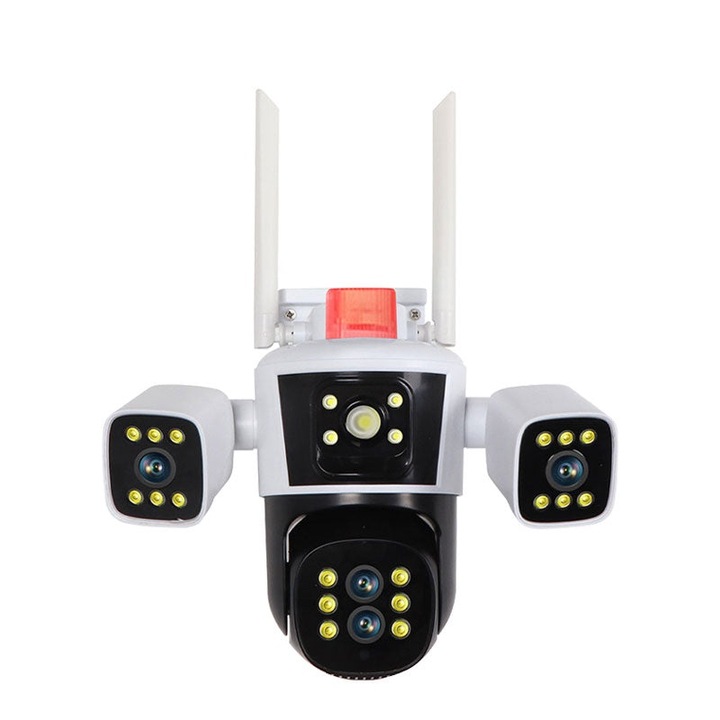 Тройна камера за наблюдение, EJ PRODUCTS, P8, 16MP, 720 градуса, ultra HD 8K, Wi-Fi, нощно виждане, сензор за движение, SD/облачно съхранение, аларма, бял