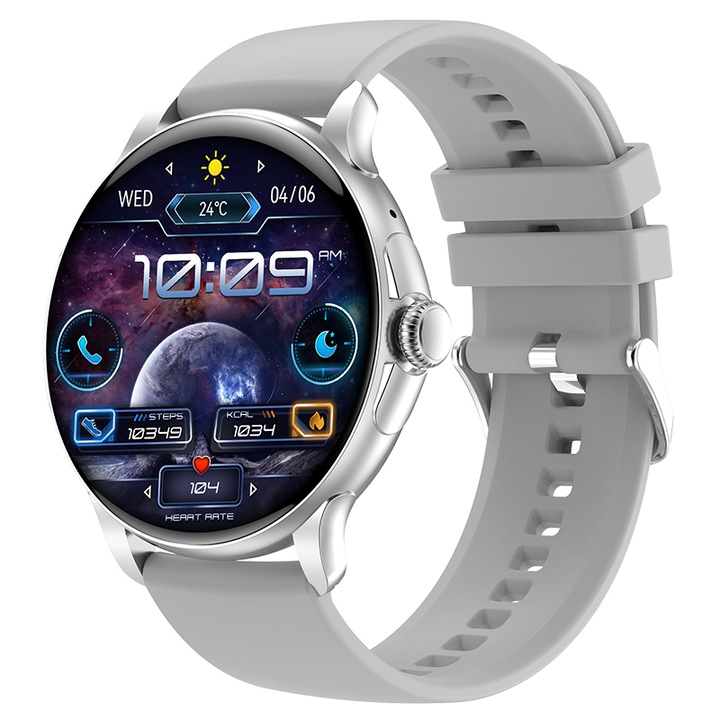 SANLEPUS Smartwatch, AMOLED екран 1.43", мониторинг на здравето, Bluetooth разговор, NFC, сребрист, водоустойчив