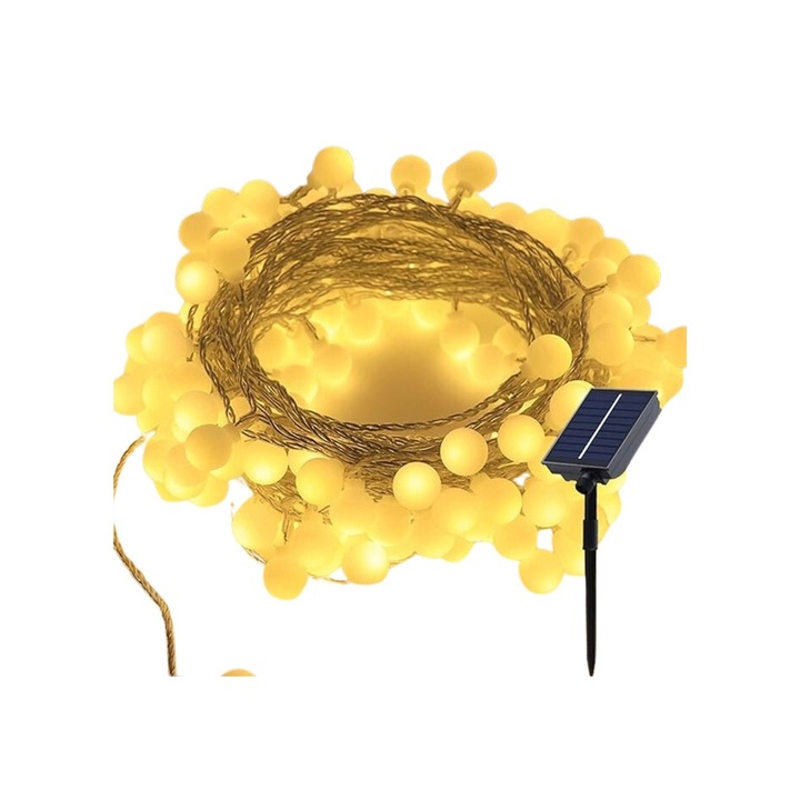 Ghirlanda de Lumini Decorative cu Incarcare Solara, 50 LED-uri Impermeabile, 7m Lungime, pentru Acasa, Terasa, Curte, Lumina Calda