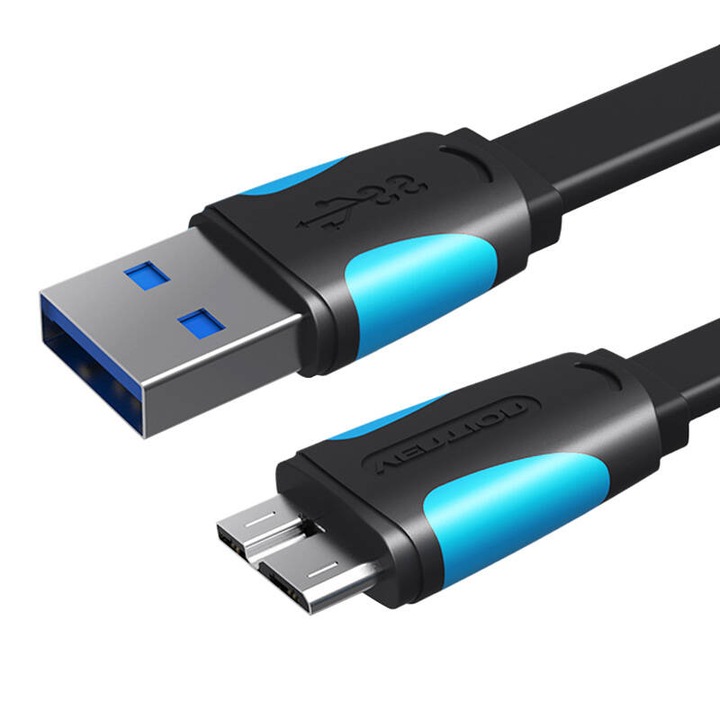 Кабел за зареждане и пренос на данни Vention Flat VAS-A12-B025, USB/Micro-USB B, 25см, черен