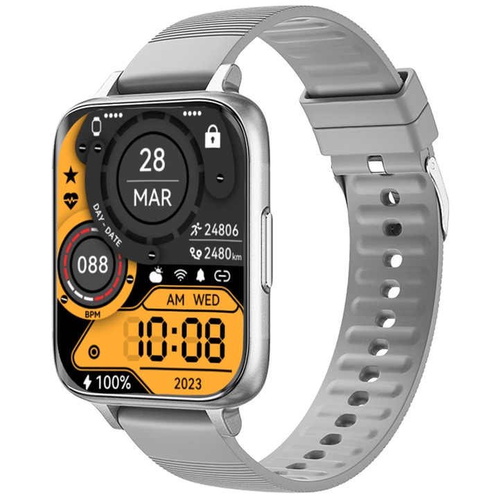 SANLEPUS Smartwatch, HD екран 1.96", мониторинг на здравето, спортни режими, сребрист, водоустойчив