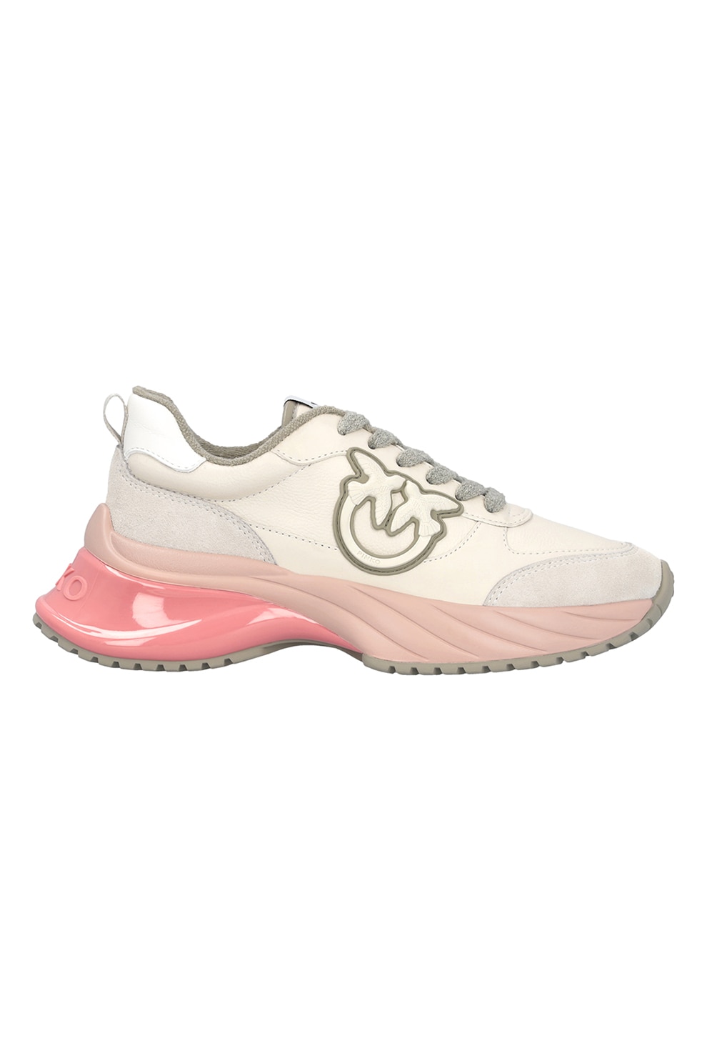 Pinko, Pantofi sport de piele si piele ecologica, Gri deschis, Roz