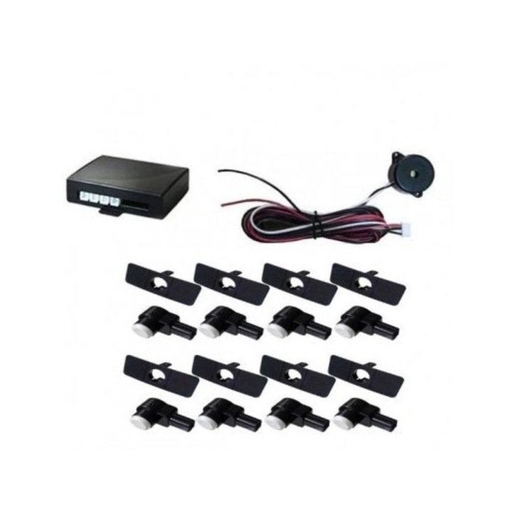 Senzori parcare fata spate cu 8 senzori si avertizare sonora tip OEM de 16.5mm Negru, Xenon Bright®