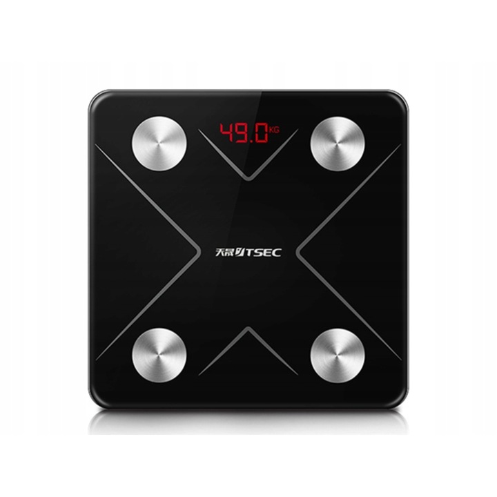 Cantar de baie VarioShop®, Cu Aplicatie Smart, Corporal, 180kg, Bluetooth, Display LCD, 28 x 28 x 2cm, Negru