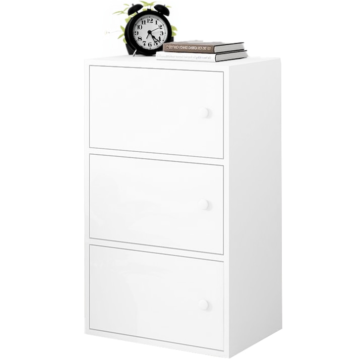 Comoda BADU Furniture Factory, 3 Sertare, 40 x 30 x 78cm, Pal, Alb, mare
