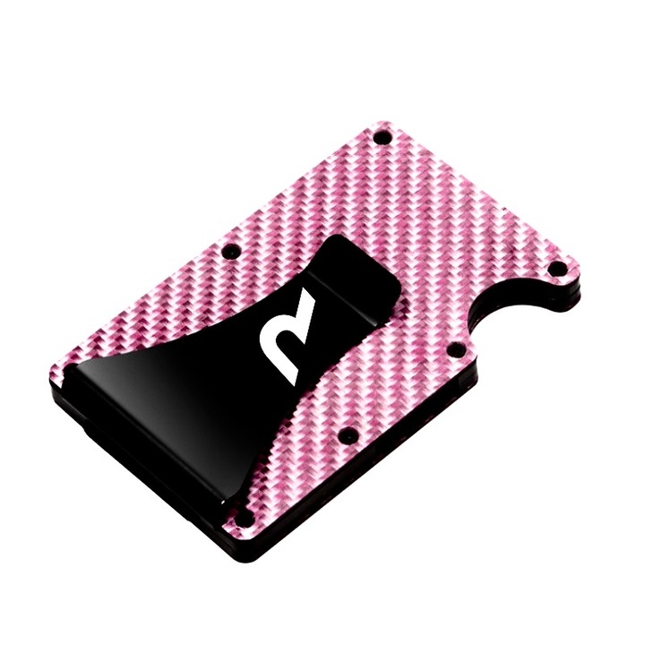 Portofel Ravaldi™ din Fibra de Carbon, tip Portcard, Protectie RFID Anti-Furt, Unisex, Roz