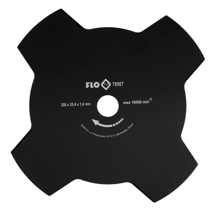 Disc pentru motocoasa cu 4 dinti, Flo, 25.4 x 250 mm