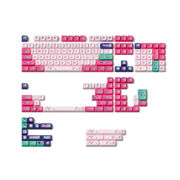 Kit taste gaming Nuphy Y2K KDA Keycaps, set complet 171 taste Dye-sub PBT, layout US, compatibil cu tastaturi mecanice Nuphy, Wave