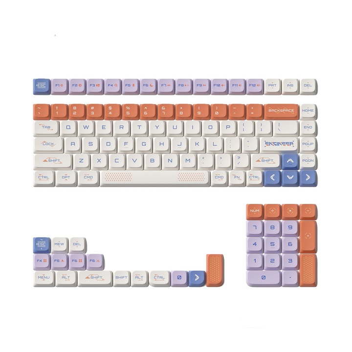 Kit taste gaming Nuphy Space Engineer nSA Keycaps, set complet 117 taste Dye-sub PBT, layout US, compatibil cu tastaturi mecanice Low-Profile, Bright