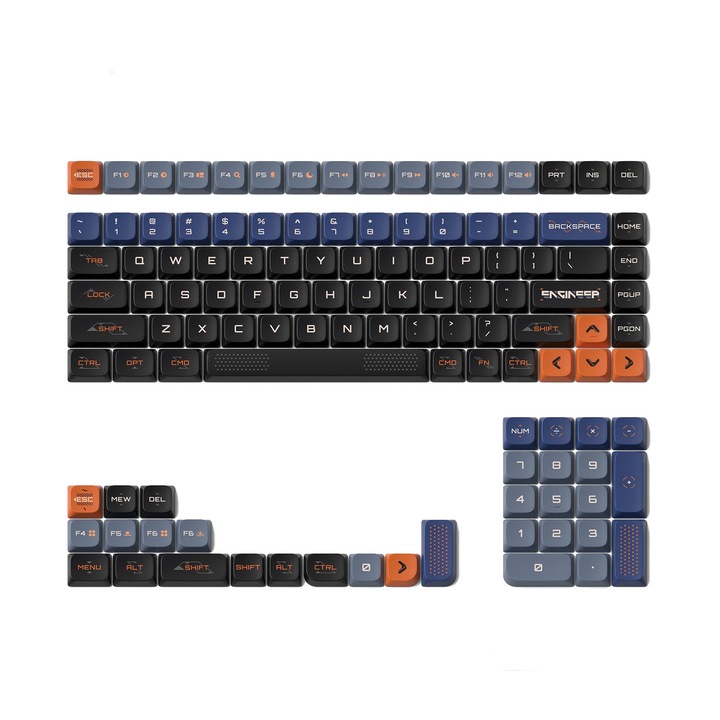 Kit taste gaming Nuphy Space Engineer nSA Keycaps, set complet 117 taste Dye-sub PBT, layout US, compatibil cu tastaturi mecanice Low-Profile, Dark