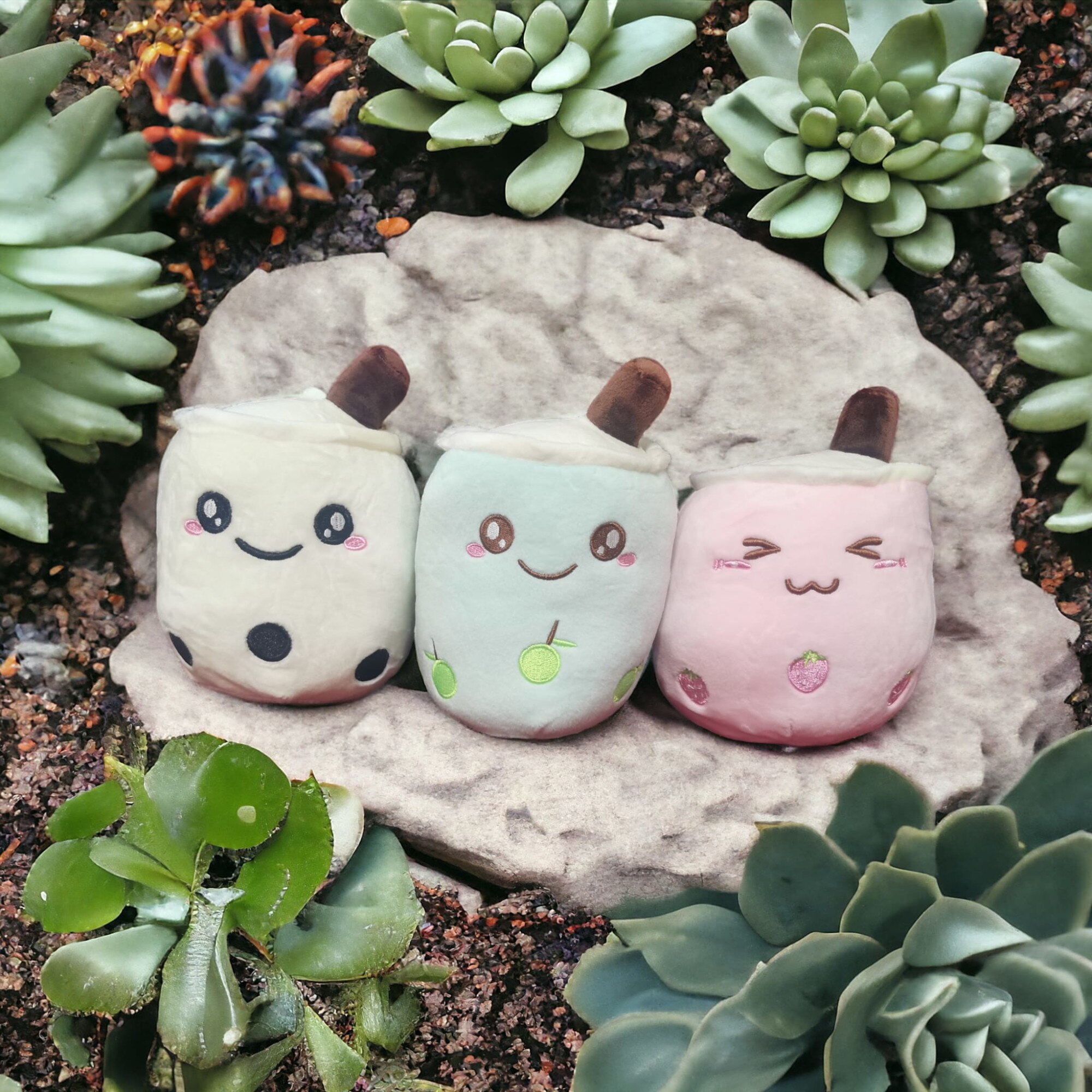 Set 3 plusuri boba milk tea, 18 cm, verde, roz, vanilie - eMAG.ro